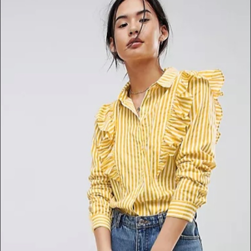 Noisy May (ASOS) Striped Ruffle Shirt - Picture 1 of 7